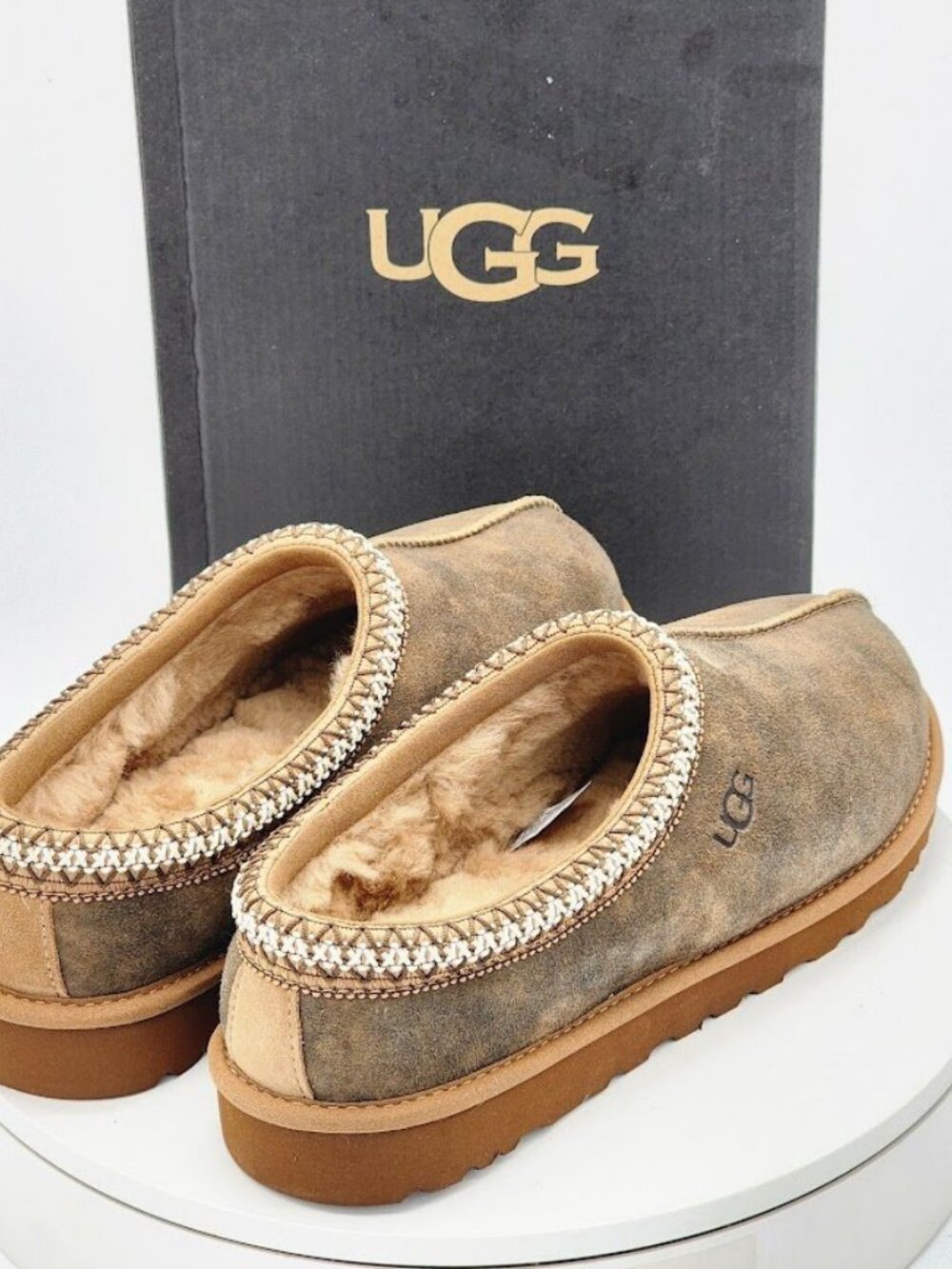 UGG Tasman Baxter Slippers Men’s Size 9 Chestnut Suede Shearling Clog - Picture 4 of 12